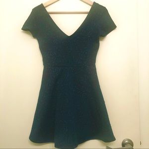 Teal Green V Neck Skater Dress